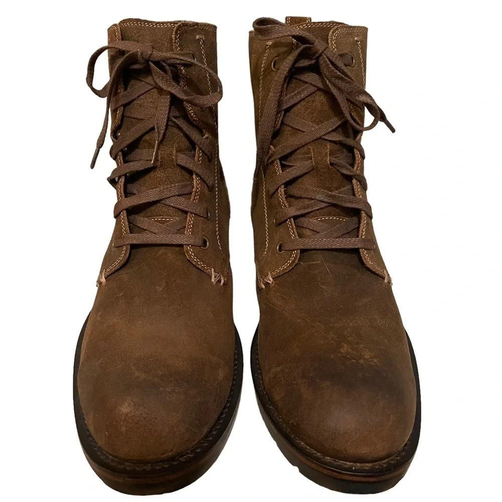 John Varvatos USA Men’s Suede Brown Leather Lace Up Mid Shaft Boots‎ Size 11.5